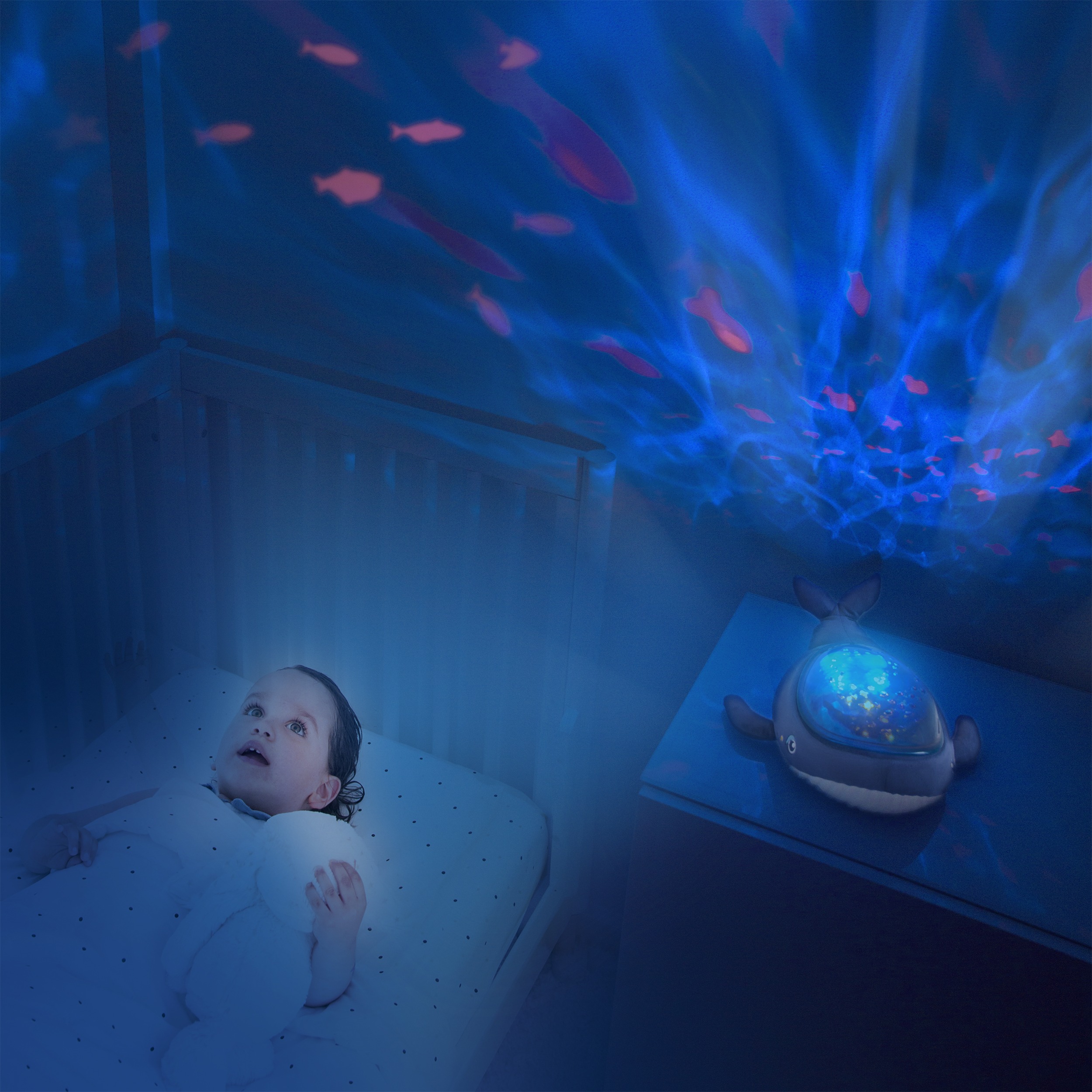 Veilleuse lavable pour un bon sommeil de bébé/nourrisson - Projecteur  d'effets aquatiques et de poissons en mouvement avec bruits apaisants et  relaxants