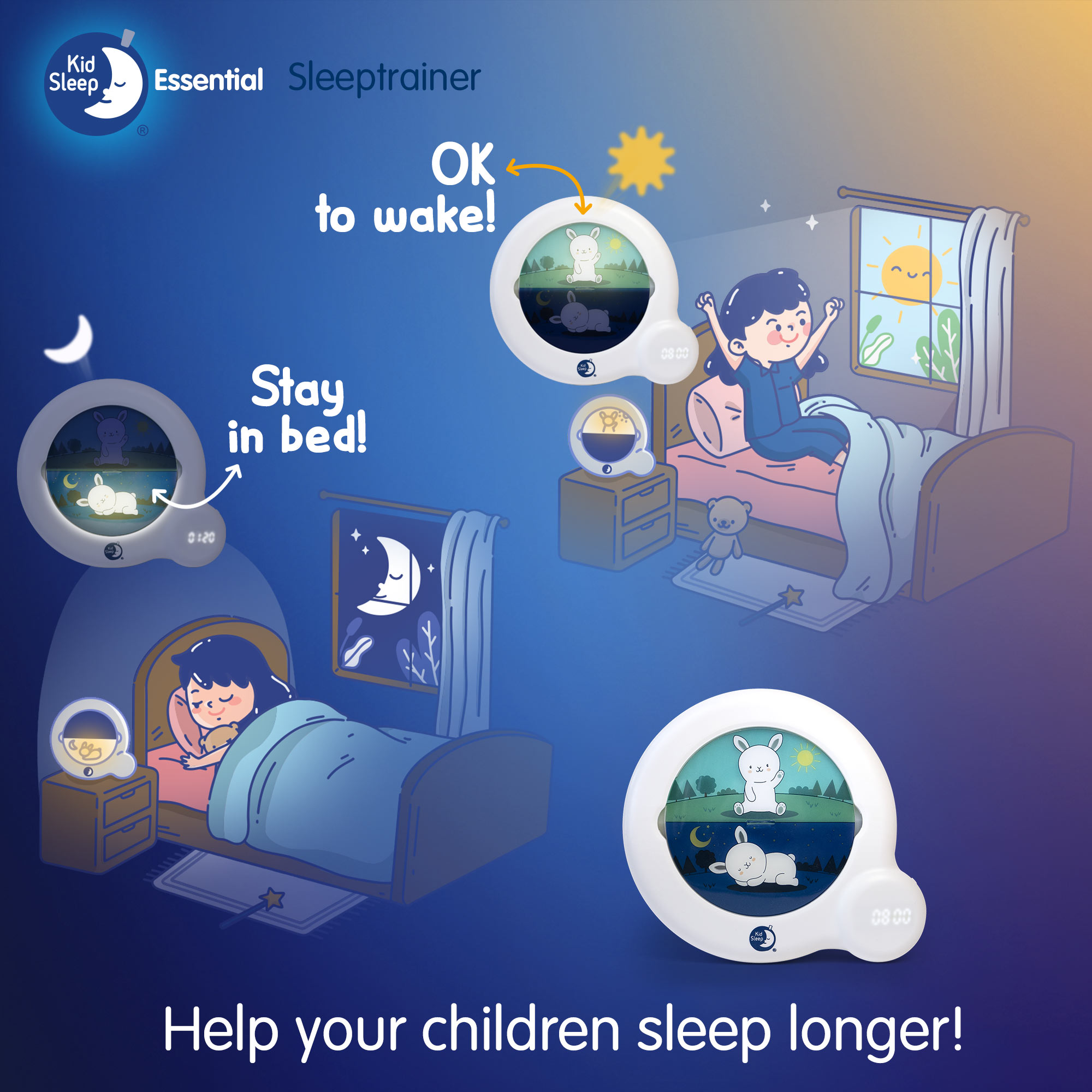Pabobo - Kid Sleep Portable Educational Alarm Clock for Children -  Day/Night - Luminous - Girl and Boy - Globetrotter - White